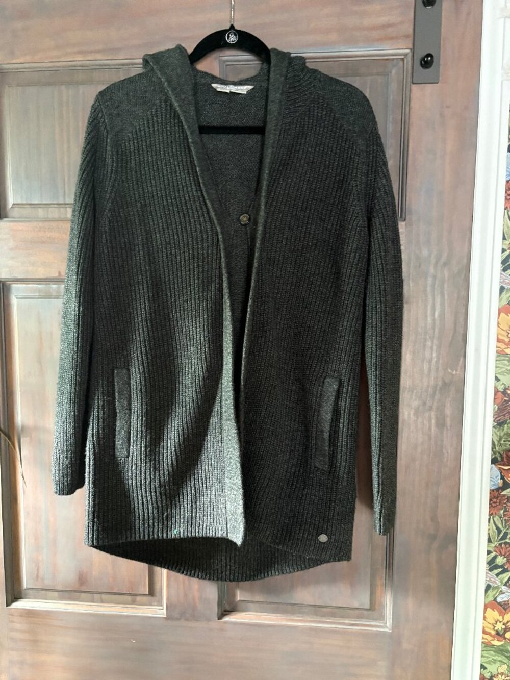 Royal Robbins long button hooded cardigan- dark grey size Medium